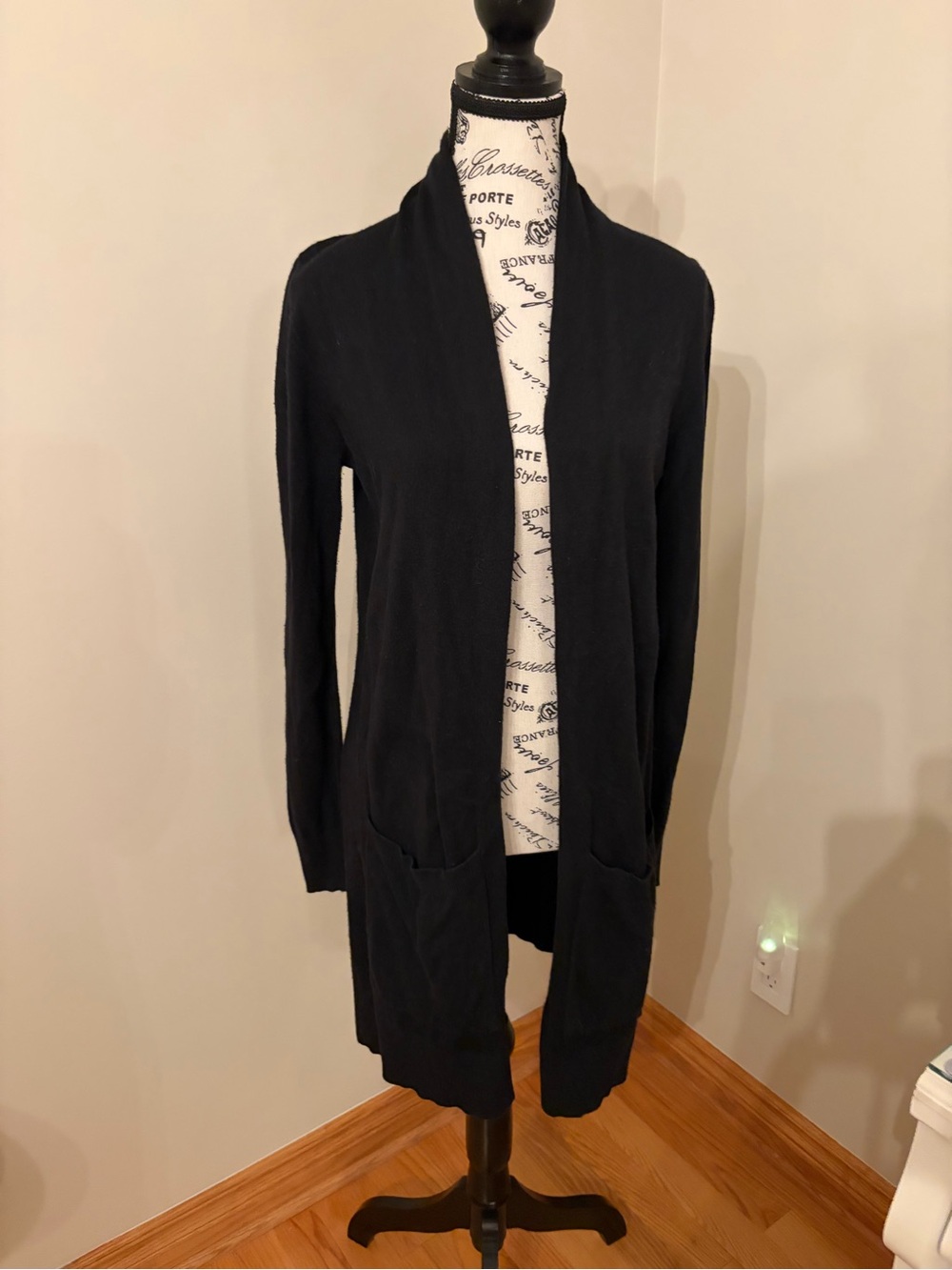 Michael Kors Black Open-Front Long Cardigan with Pockets